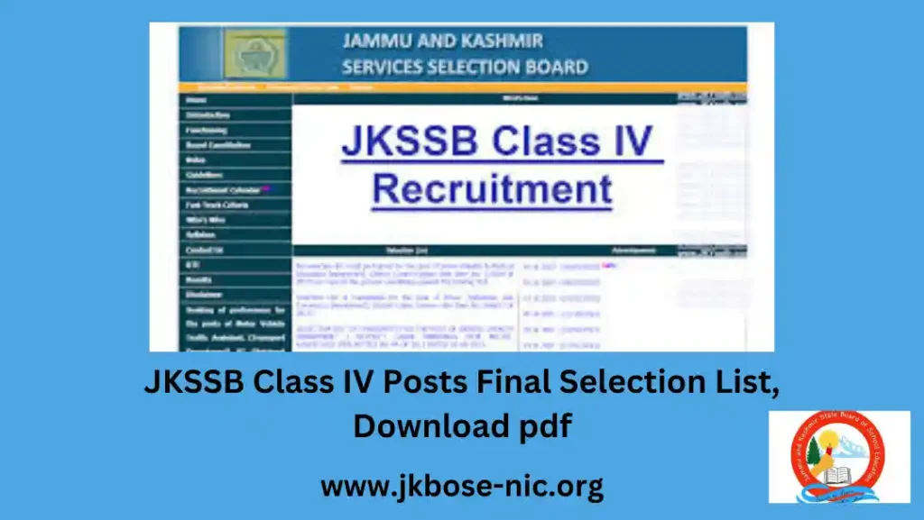 JKSSB Class IV Posts Final Selection List