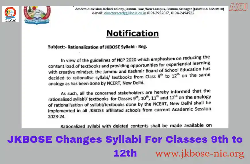 JKBOSE Changes Syllabi For Classes 9th to 12th