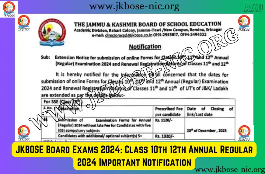 JKBOSE Board Exams 2024
