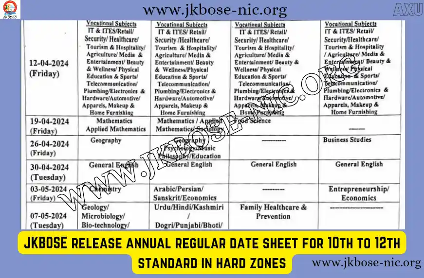 JKBOSE release annual regular date sheet