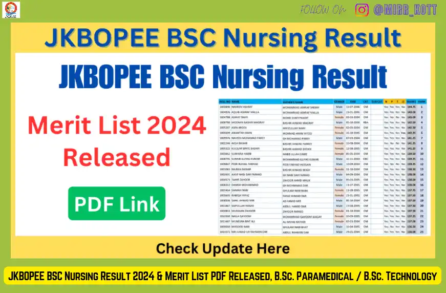 JKBOPEE BSC Nursing Result 2024